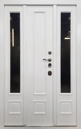 Полуторная термодверь МДФ шпон с двойным остеклением  и решеткой