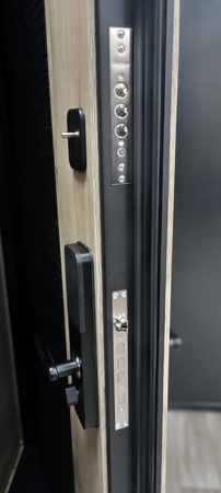 Утепленная дверь с шумоизоляцией современная отделка и электрозамок Утепленная дверь с шумоизоляцией современная отделка и электрозамок