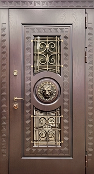 Термодверь со стеклом и решеткой и декором "Лев" под бронзу Термодверь со стеклом и решеткой и декором "Лев" под бронзу