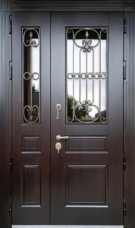 Полуторная термодверь МДФ шпон с остеклением и решеткой