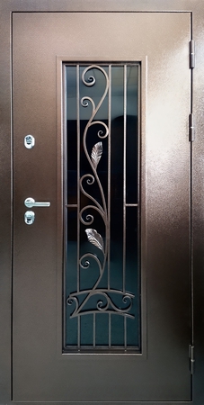 Порошковая термодверь с ковкой и стеклопакетом Порошковая термодверь с ковкой и стеклопакетом