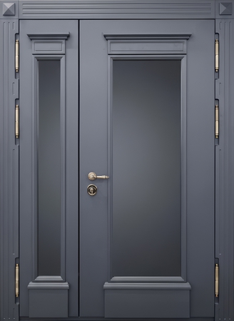 Полуторастворчатая стальная термодверь с большими стеклами и панелями МДФ антрацит с багетом Полуторастворчатая стальная термодверь с большими стеклами и панелями МДФ антрацит с багетом