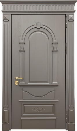 Металлическая утепленная термодверь с карнизом и плитами МДФ с багетной раскладкой Металлическая утепленная термодверь с карнизом и плитами МДФ с багетной раскладкой