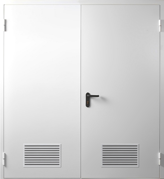 Двустворчатая противопожарная дверь с вентиляционными решетками Двустворчатая противопожарная дверь с вентиляционными решетками