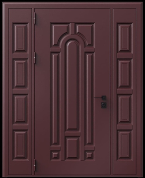 Входная термодверь с металлофиленкой, вставками по бокам и порошковым окрашиванием RAL 3007 (тип №2) Входная термодверь с металлофиленкой, вставками по бокам и порошковым окрашиванием RAL 3007 (тип №2)