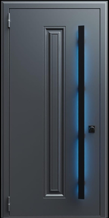 Входная термодверь с металлофиленкой, длинной ручкой с подсветкой и порошковым покрытием RAL 7021 (тип №1) Входная термодверь с металлофиленкой, длинной ручкой с подсветкой и порошковым покрытием RAL 7021 (тип №1)