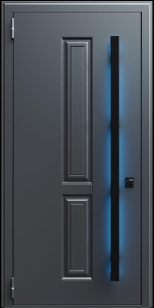 Входная термодверь с металлофиленкой, длинной ручкой с подсветкой и порошковым покрытием RAL 7021 (тип №11) Входная термодверь с металлофиленкой, длинной ручкой с подсветкой и порошковым покрытием RAL 7021 (тип №11)