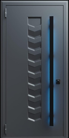 Входная термодверь с металлофиленкой, длинной ручкой с подсветкой и порошковым покрытием RAL 7021 (тип №4) Входная термодверь с металлофиленкой, длинной ручкой с подсветкой и порошковым покрытием RAL 7021 (тип №4)