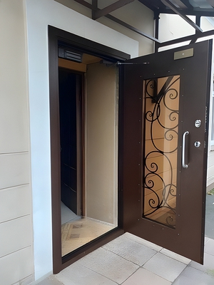 Порошковая остекленная дверь с решеткой