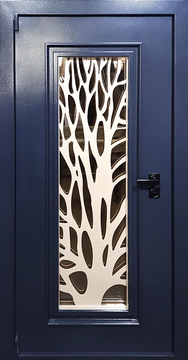 Синяя порошковая дверь со стеклом и лазерной резкой Синяя порошковая дверь со стеклом и лазерной резкой